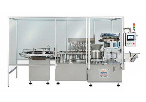 Автоматическая машина для наполнения флаконов и закупорки резиновыми пробками HMPL-PRE-VFB