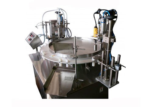 Rotary Semi Auto Free Flow Liquid Filling Plugging & Cap Sealing Machines 